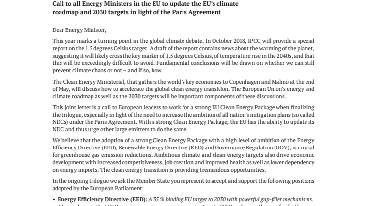 Lantmännen undertecknar öppet brev till EU:s energiministrar