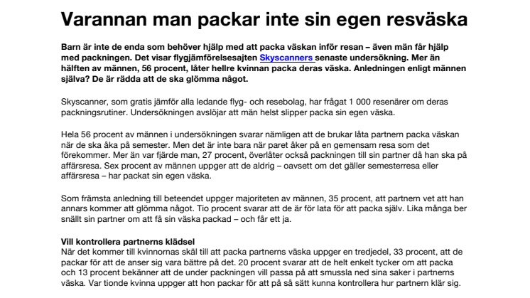 Varannan man packar inte sin egen resväska 