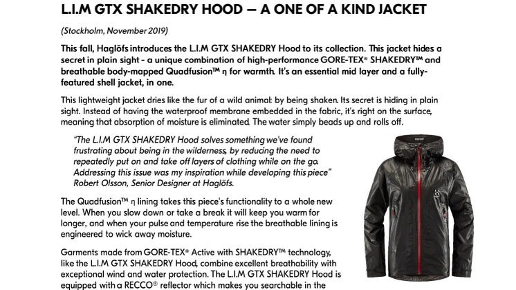 L.I.M GTX SHAKEDRY HOOD – A ONE OF A KIND JACKET