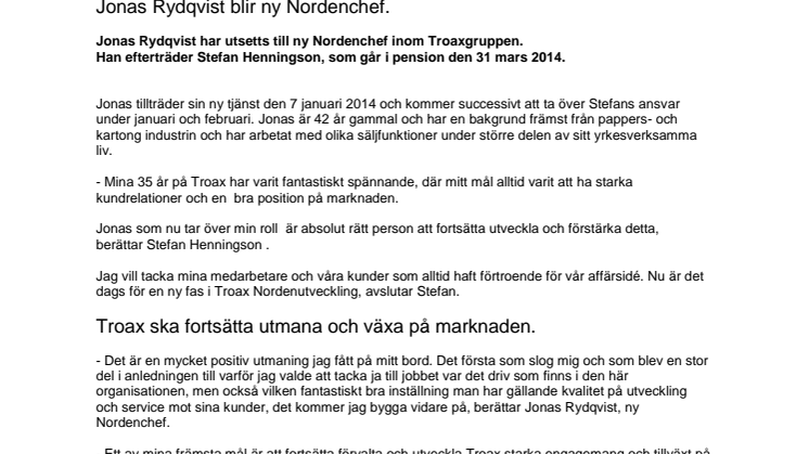Jonas Rydqvist blir ny Nordenchef