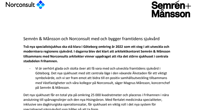 Semrén & Månsson och Norconsult med och bygger framtidens sjukvård 