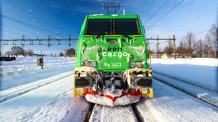 RE lok räls bangård vinter blå himmel Foto Pär Johan Wedell