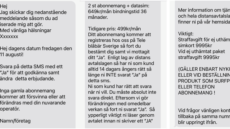 Ett sms som vi har fått ta del av ser ut så här, får du något liknande är det sannolikt ett bedrägeri.