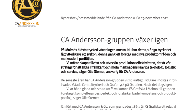 CA Andersson-gruppen växer igen