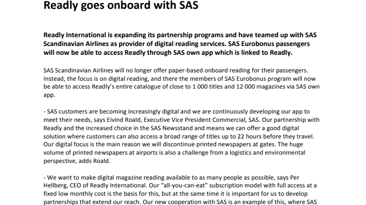 Readly goes onboard with SAS