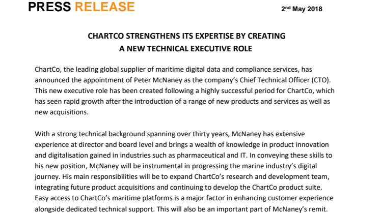 ChartCo:  ChartCo Strengthens its Expertise by Creating a New Technical Executive Role