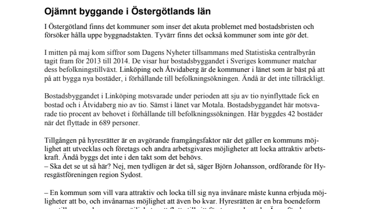 Ojämnt byggande i Östergötlands län