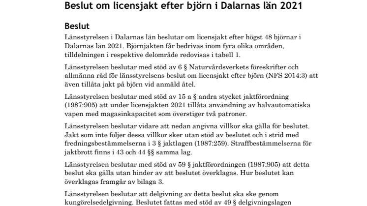Beslut om licensjakt efter björn 2021 i Dalarnas län.pdf