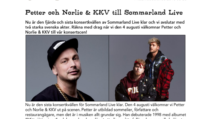 Petter och Norlie & KKV till Sommarland Live