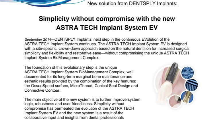 European launch at the EAO: Simplicity without compromise with the new ASTRA TECH Implant System EV