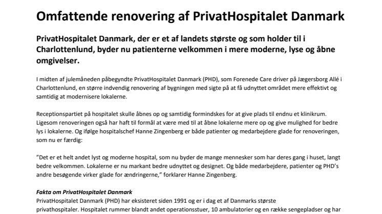 Omfattende renovering af PrivatHospitalet Danmark 