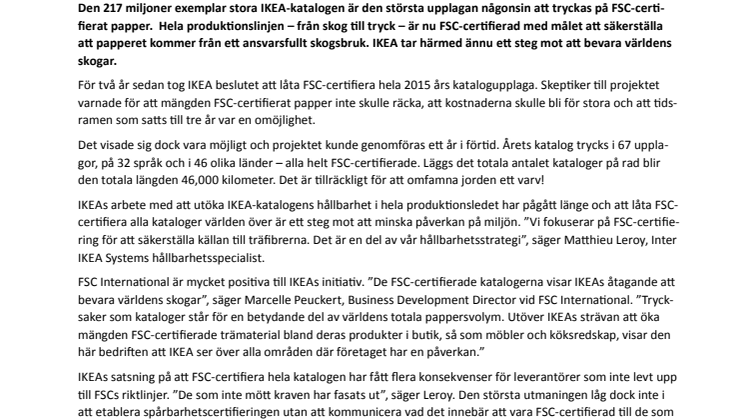 IKEA-katalogen 2015 tryckt på FSC®-certifierat papper