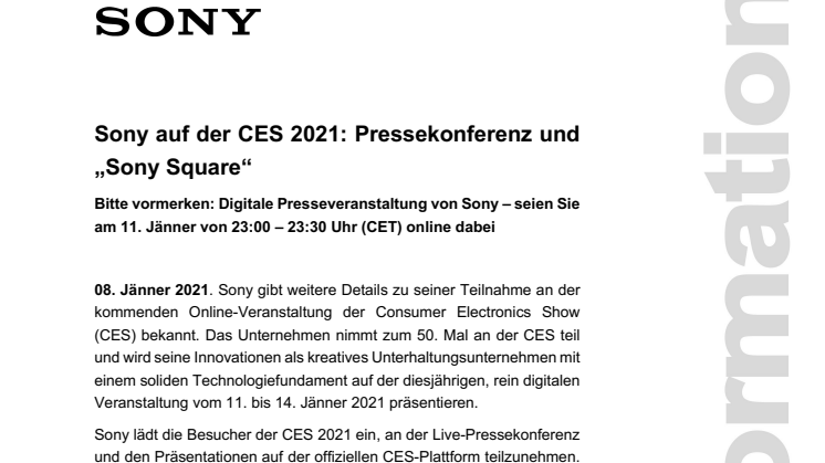 Sony auf der CES 2021: Pressekonferenz und „Sony Square“