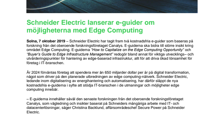 Schneider Electric lanserar e-guider om möjligheterna med Edge Computing