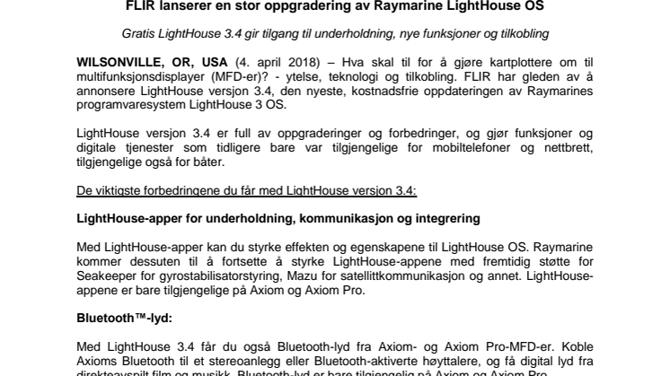 Raymarine: FLIR lanserer en stor oppgradering av Raymarine LightHouse OS