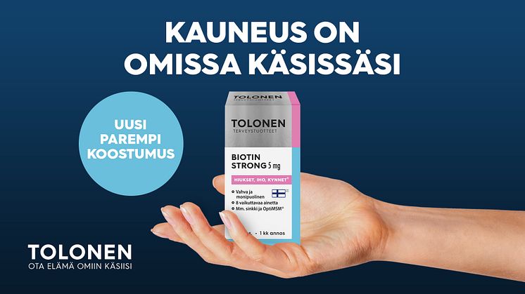 Vahva ja monipuolinen Biotin Strong 5 mg hiusten, ihon ja kynsien hyvinvoinnille.