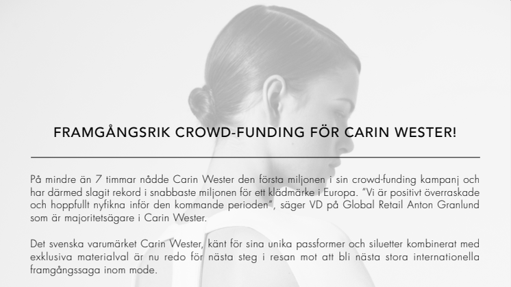Carin Wester slår rekord i crowdfunding på FundedByMe