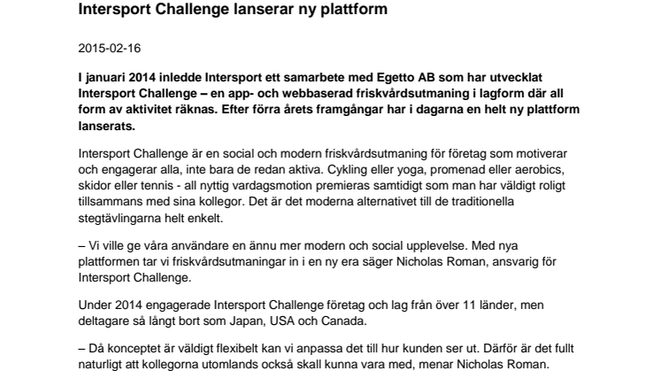Intersport Challenge lanserar ny plattform