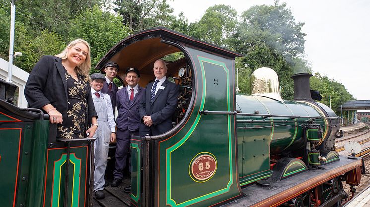 Special guests Mims Davies MP and Bluebell Railway loco 65 at the opening of East Grinstead station's new lifts and footbridge