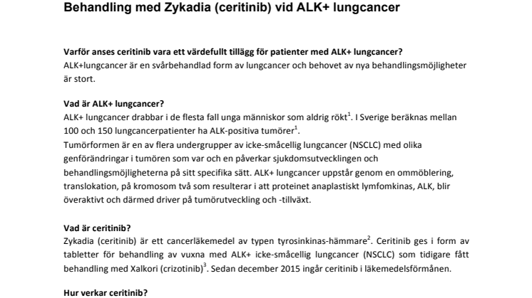 Fakta om Zykadia mot ALK+ icke småcellig lungcancer