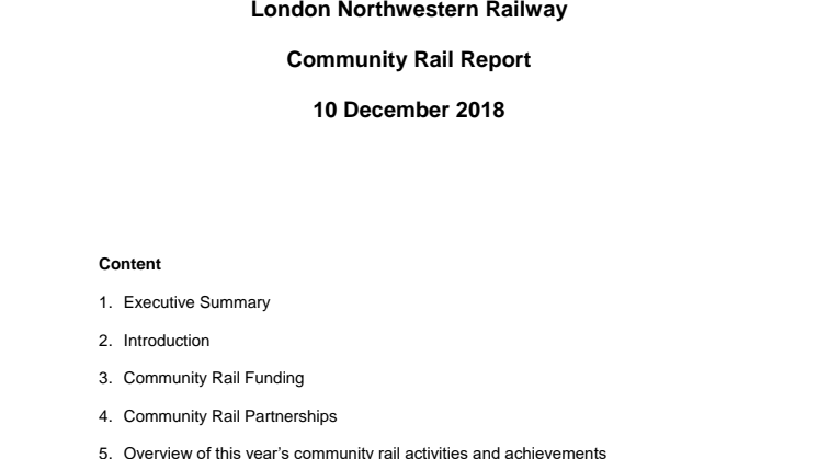 Community  Rail Report - London Northwestern Railway