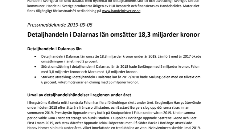 Detaljhandeln i Dalarnas län omsätter 18,3 miljarder kronor