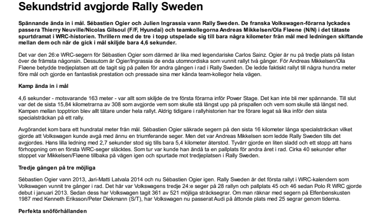 Sekundstrid avgjorde Rally Sweden