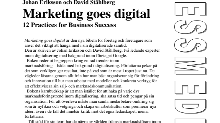 Ny bok: Marketing goes digital av Johan Eriksson och David Ståhlberg