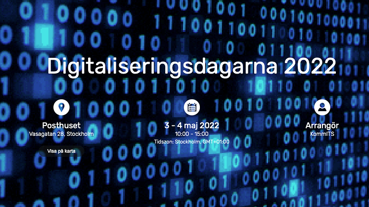 Digitaliseringsdagarna 2022 arrangeras av KommIT i Stockholm den 3-4 maj