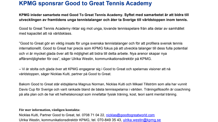 KPMG sponsrar Good to Great Tennis Academy