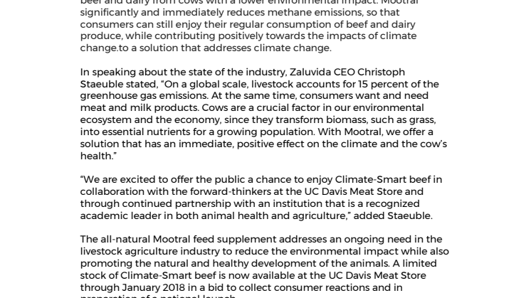 Zaluvida and UC Davis Meat Store announce sale of Climate-Smart beef 