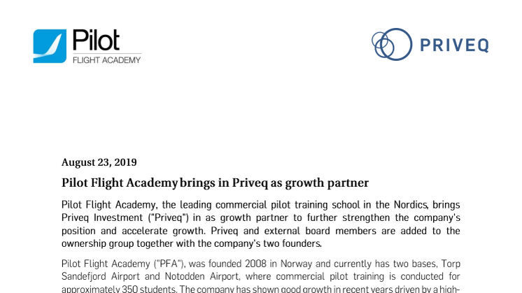 Pilot Flight Academy brings in Priveq as growth partner 