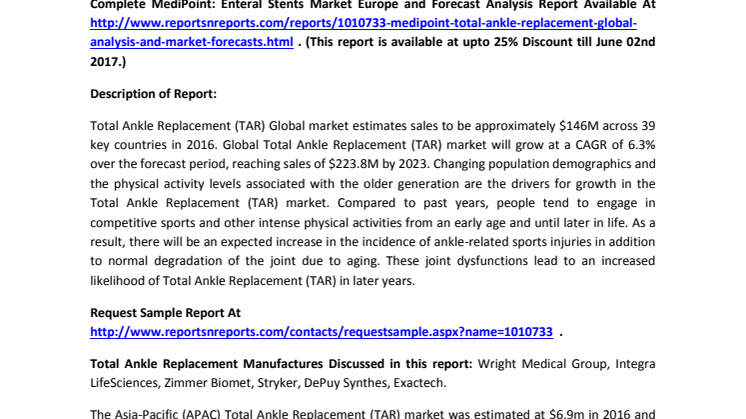 Total Ankle Replacement Market Industry Report 2017