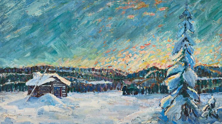 Oljemålningen "Landskap" av Albert Engström är ett av verken som kommer gå under online-klubban hos Stockholms Auktionsverk.