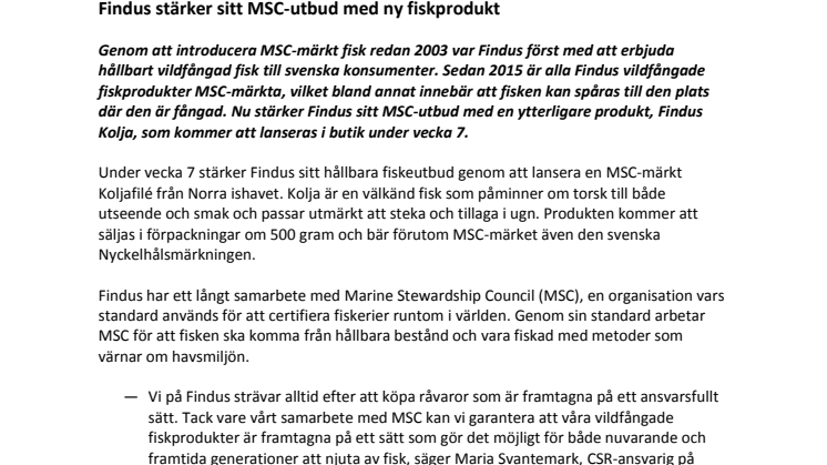 ​​Findus stärker sitt MSC-utbud med ny fiskprodukt