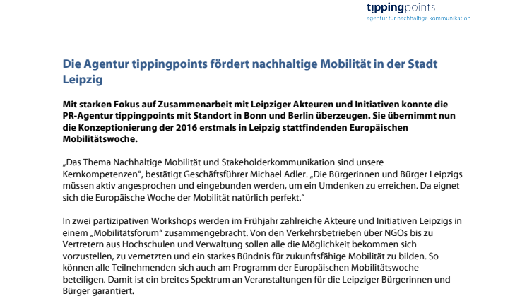 Die Agentur tippingpoints fördert nachhaltige Mobilität in der Stadt Leipzig