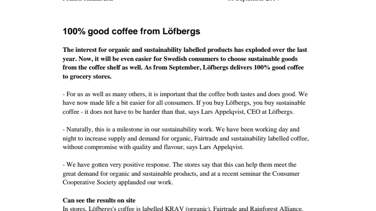 100% good coffee from Löfbergs