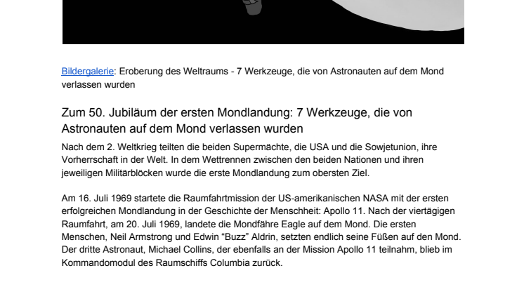 Zum 50. Jubiläum der ersten Mondlandung: 7 Werkzeuge, die von Astronauten auf dem Mond verlassen wurden