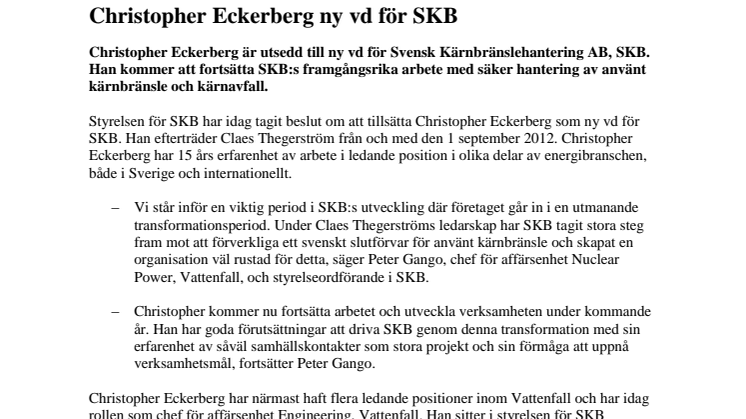 Christopher Eckerberg ny vd för SKB