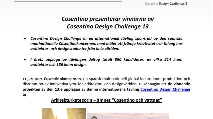 Cosentino presenterar vinnarna av  Cosentino Design Challenge 13