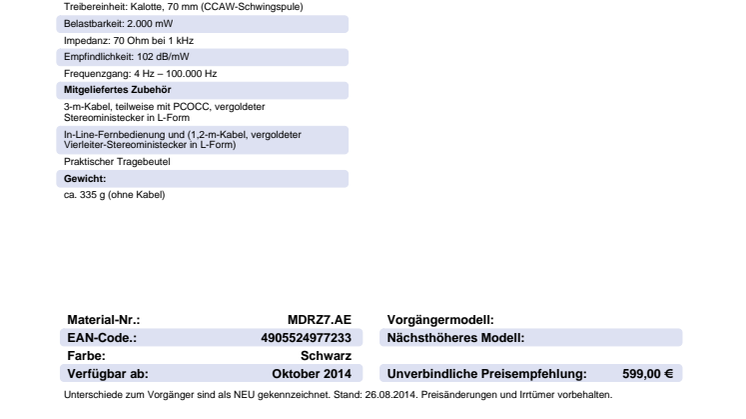 Datenblatt MDR-Z7 von Sony
