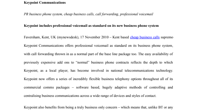 Keypoint includes professional voicemail as standard on its new business phone system