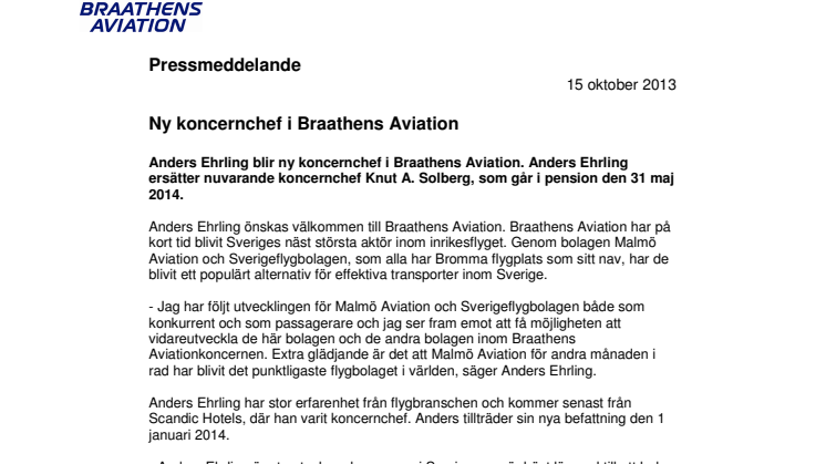Ny koncernchef i Braathens Aviation