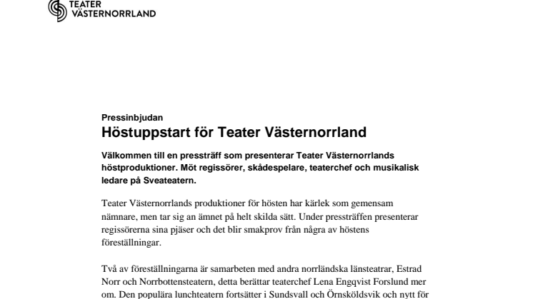 Pressinbjudan - Höstuppstart för Teater Västernorrland 