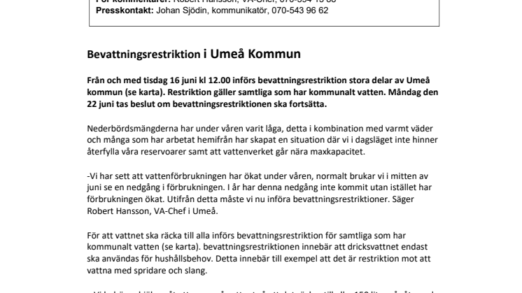 Bevattningsrestriktion i Umeå Kommun