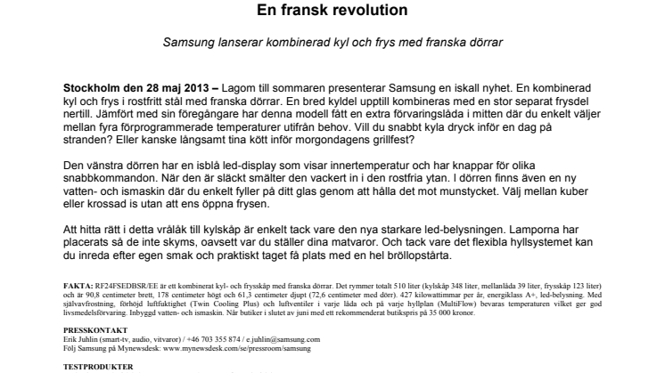 En fransk revolution - Samsung lanserar kombinerad kyl och frys med franska dörrar