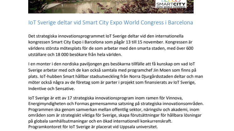 IoT Sverige deltar vid Smart City Expo World Congress i Barcelona