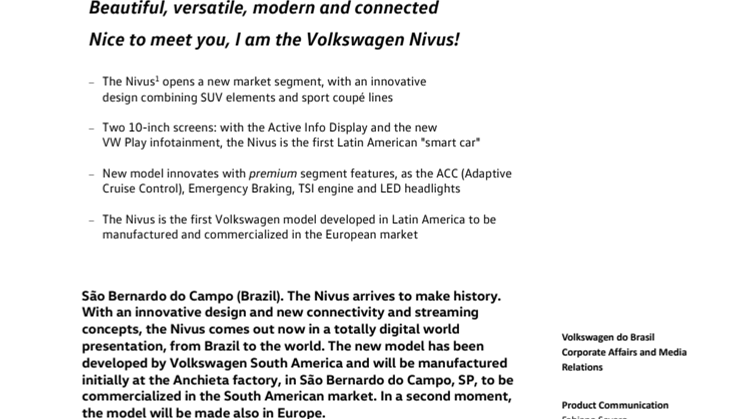  Världspremiär för nya Volkswagen Nivus
