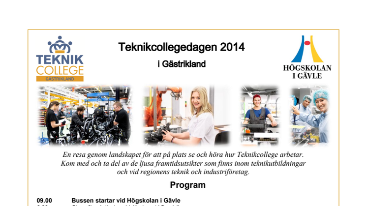 Pressinbjudan till Teknikcollegedagen 2014 i Gästrikland