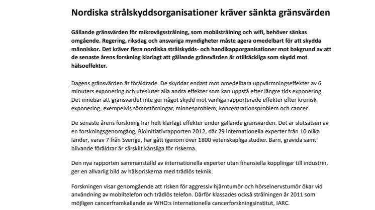 Nordiska strålskyddsorganisationer kräver sänkta gränsvärden